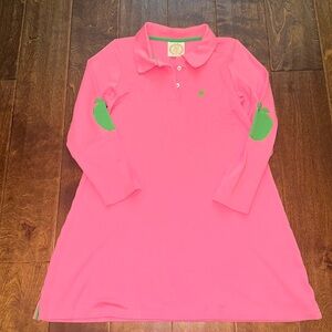 NWOT TBBC Millsie P. Polo Dress - Hot pink w/ Kelly Green & Apple Applique